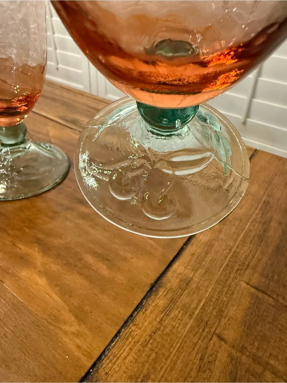 Set of 3 Vintage Pfaltzgraff ~Garden Party Goblet 7.5” Glass Lovely Pink & Green